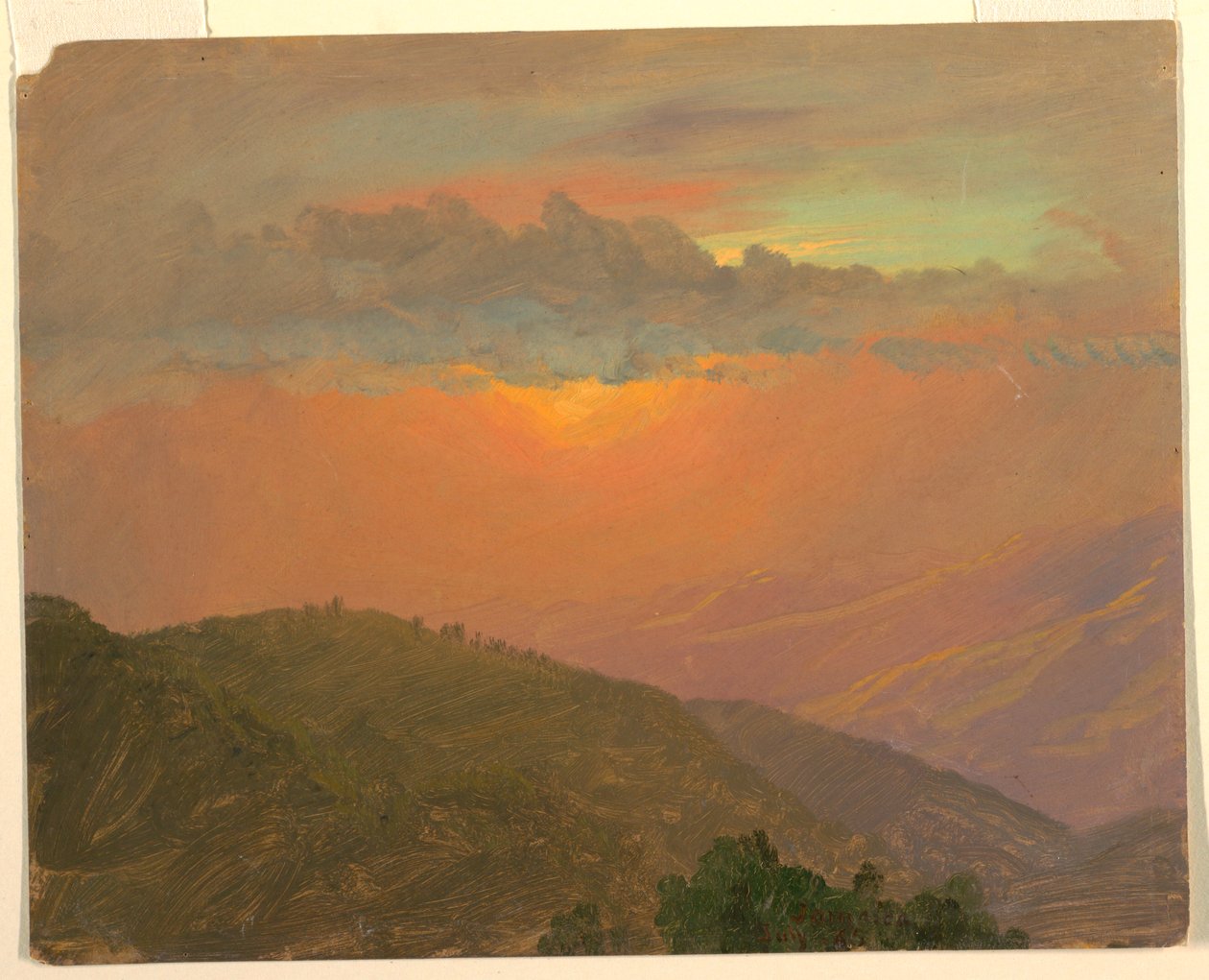 Tekening, Hilltop bij zonsondergang, juli 1865 door Frederic Edwin Church