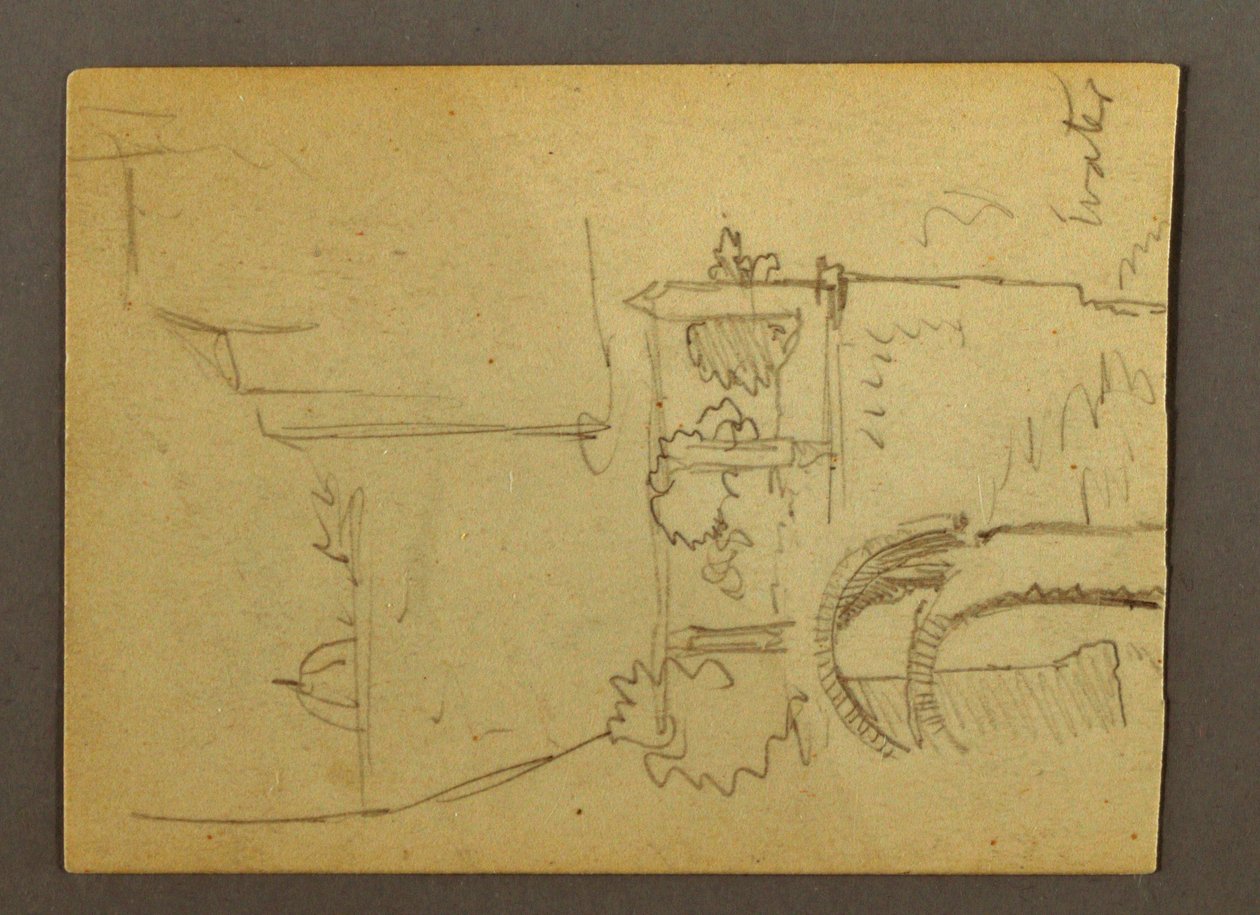 Tekening, Pilazzo over water, mogelijk 1868-69 door Frederic Edwin Church