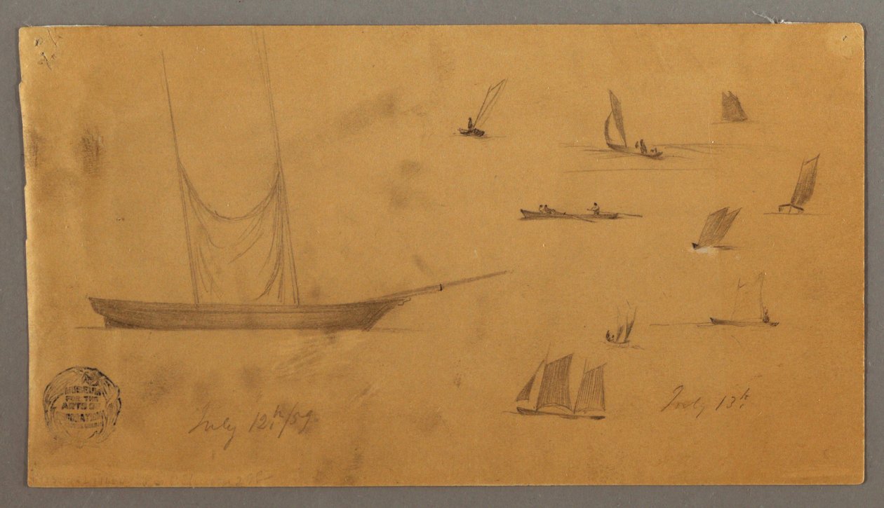 Tekening, Zeilbootstudies, 12-13 juli 1859 door Frederic Edwin Church