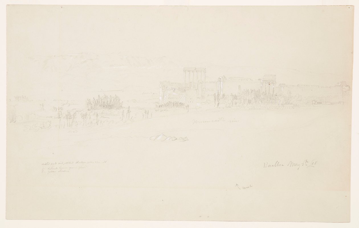 Tekening, Tempels, Baalbek, 6 mei 1868 door Frederic Edwin Church