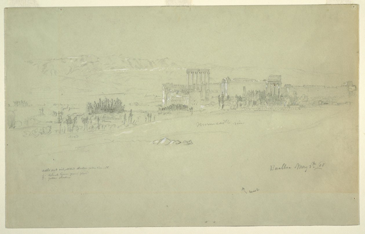 Tekening, Tempels, Baalbek, 6 mei 1868 door Frederic Edwin Church