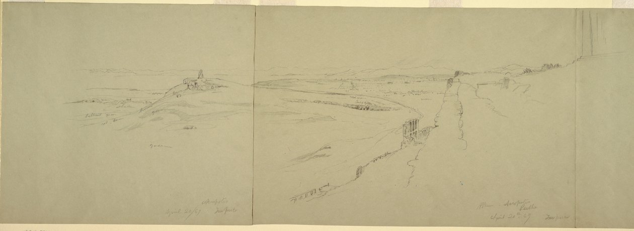 Tekening, Uitzicht vanaf de Akropolis, 1869 door Frederic Edwin Church