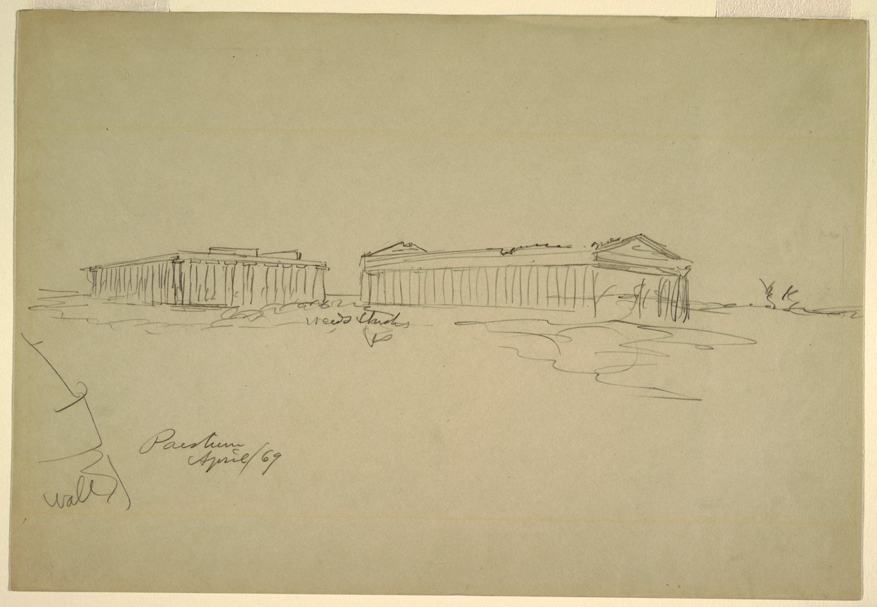 Schetsen, Paestum, Zuid-Italië door Frederic Edwin Church