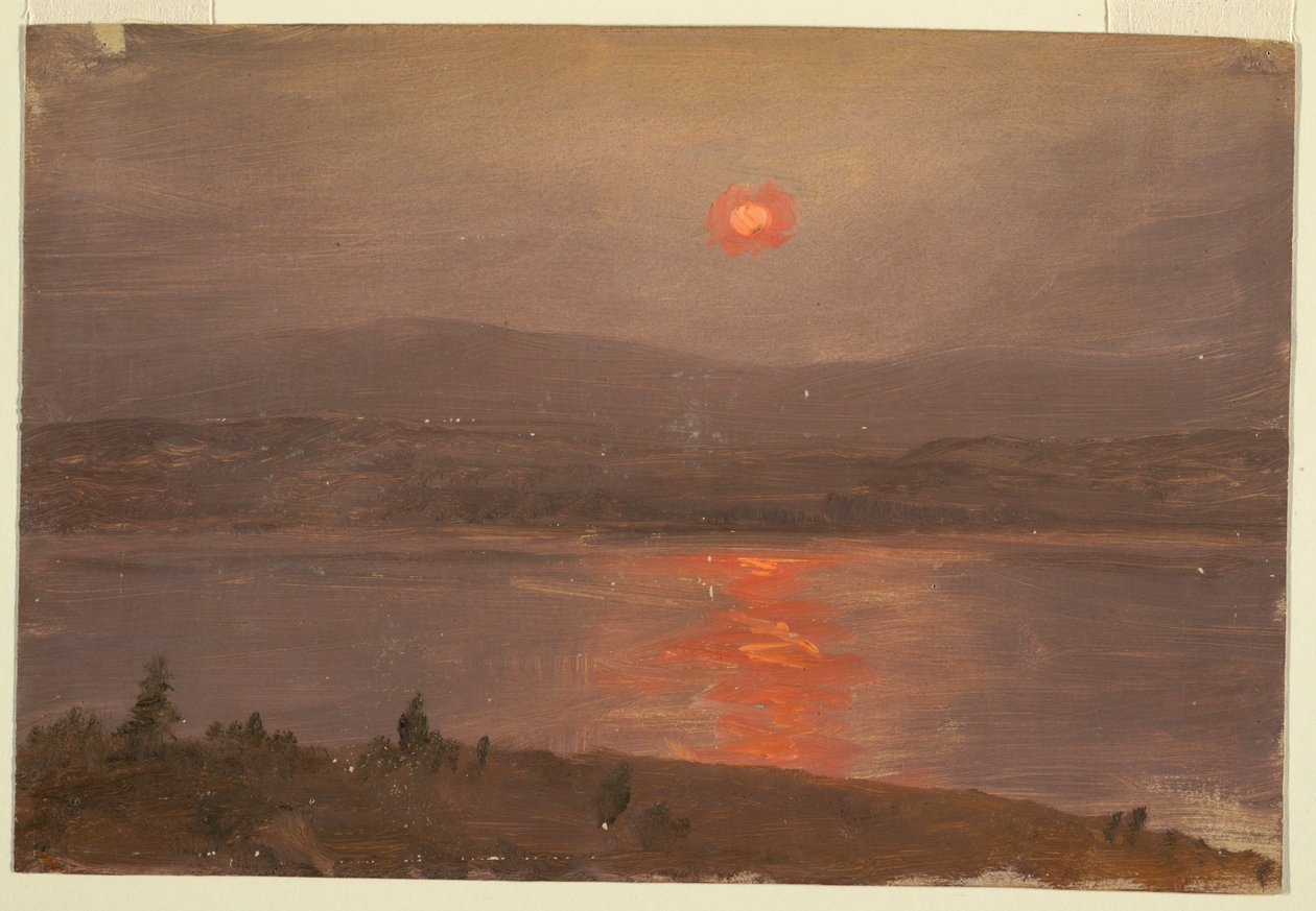 Uitzicht over de Hudson bij zonsondergang door Frederic Edwin Church