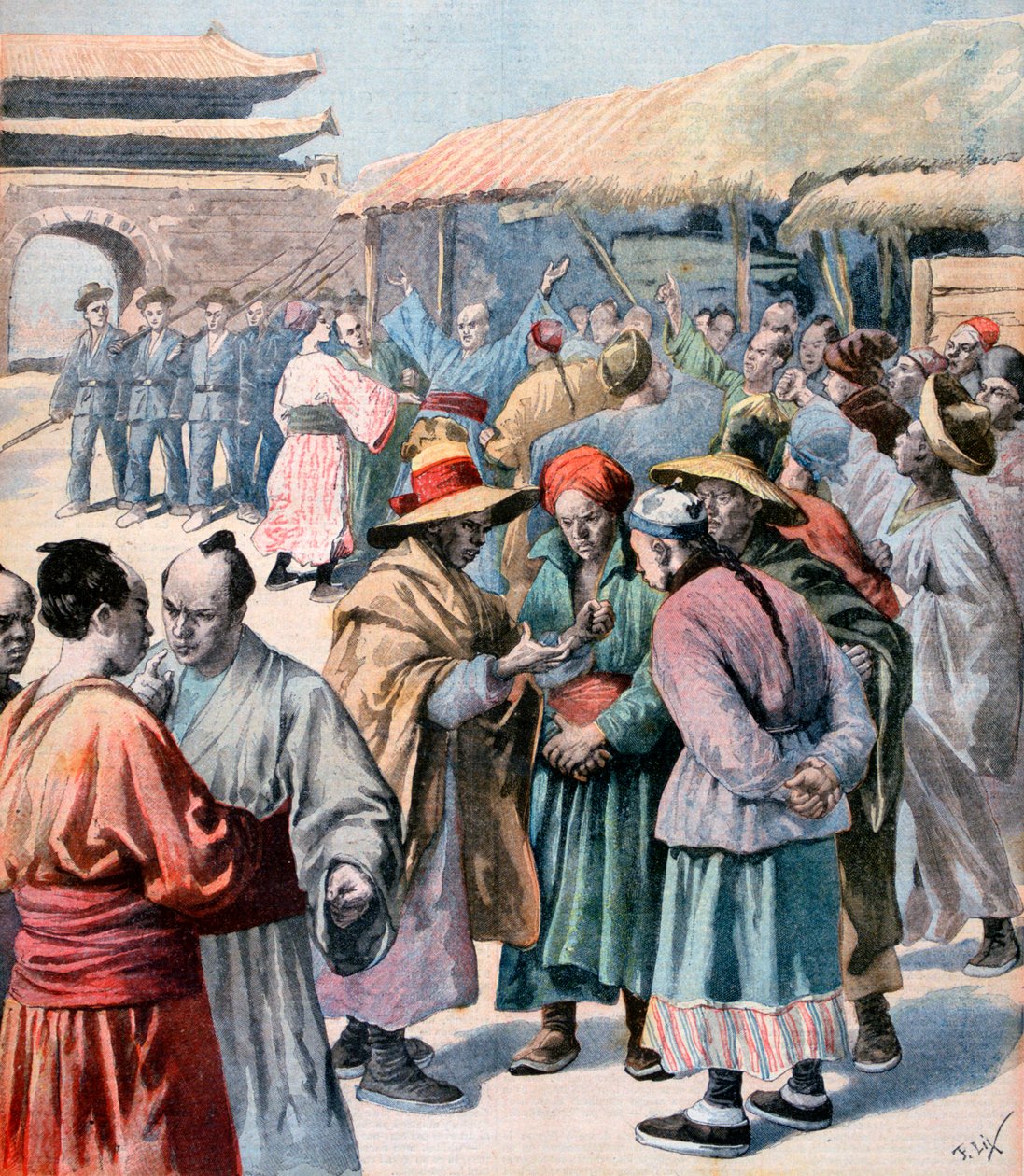 Onrust in Seoel, Korea, 1894 door Frederic Lix