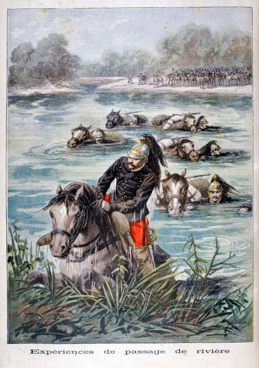 Franse cavalerie die een rivier doorwaadt, 1896 door Frederic Lix