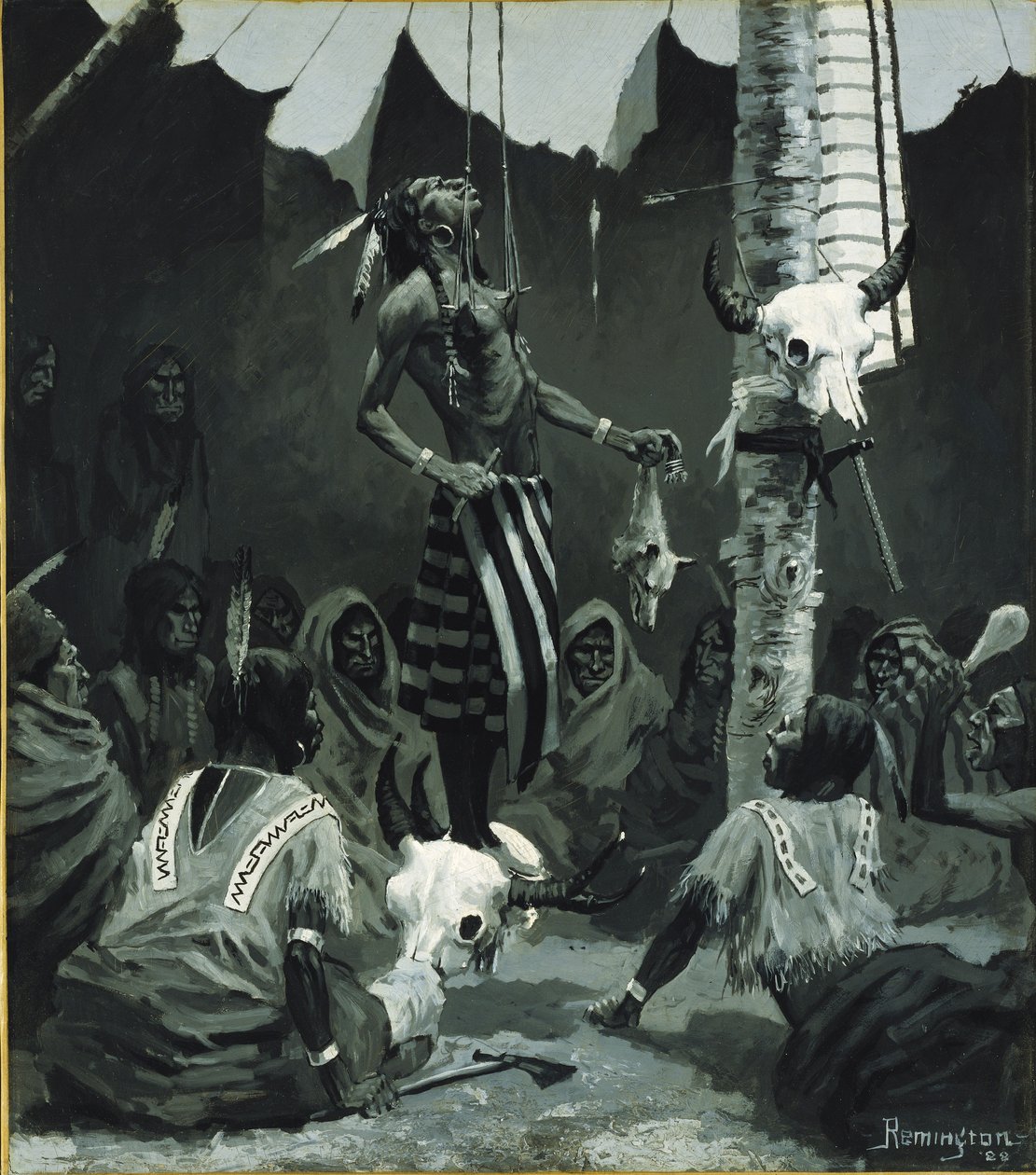 Mandan Inwijdingsceremonie door Frederic Remington