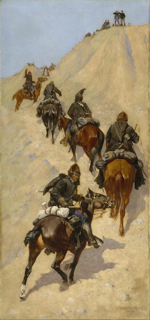 Scouts beklimmen een berg door Frederic Remington