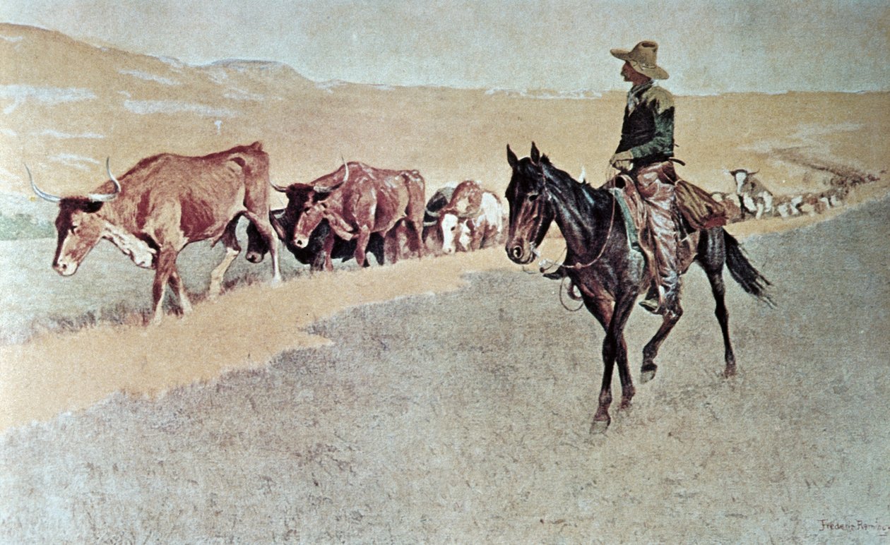 Trailing Texas Longhorns door Frederic Remington