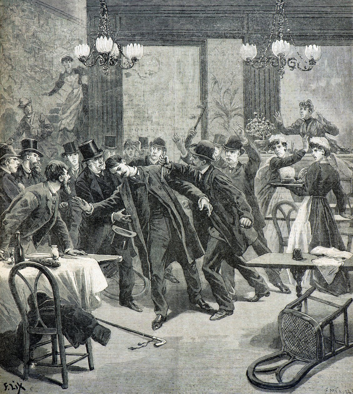 Aanval door de anarchist Leauthier door Frederic Theodore Lix