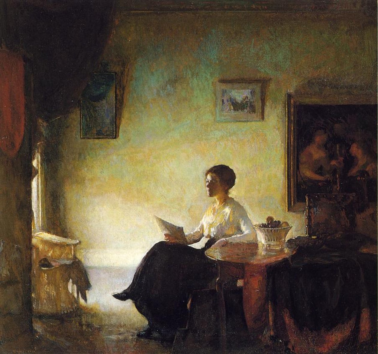 Vrouw die thuis leest, 1918 door Frederick Andrew Bosley