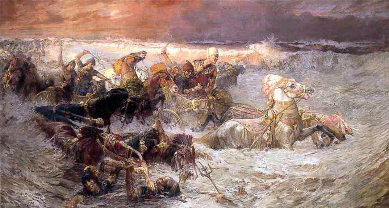 Farao en zijn Leger Verdrinken in de Rode Zee, 1900 door Frederick Arthur Bridgman