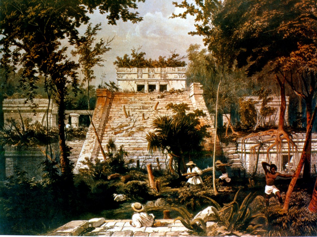 Tempel en piramide, Tulum, Yucatan, Mexico, 1844 door Frederick Catherwood