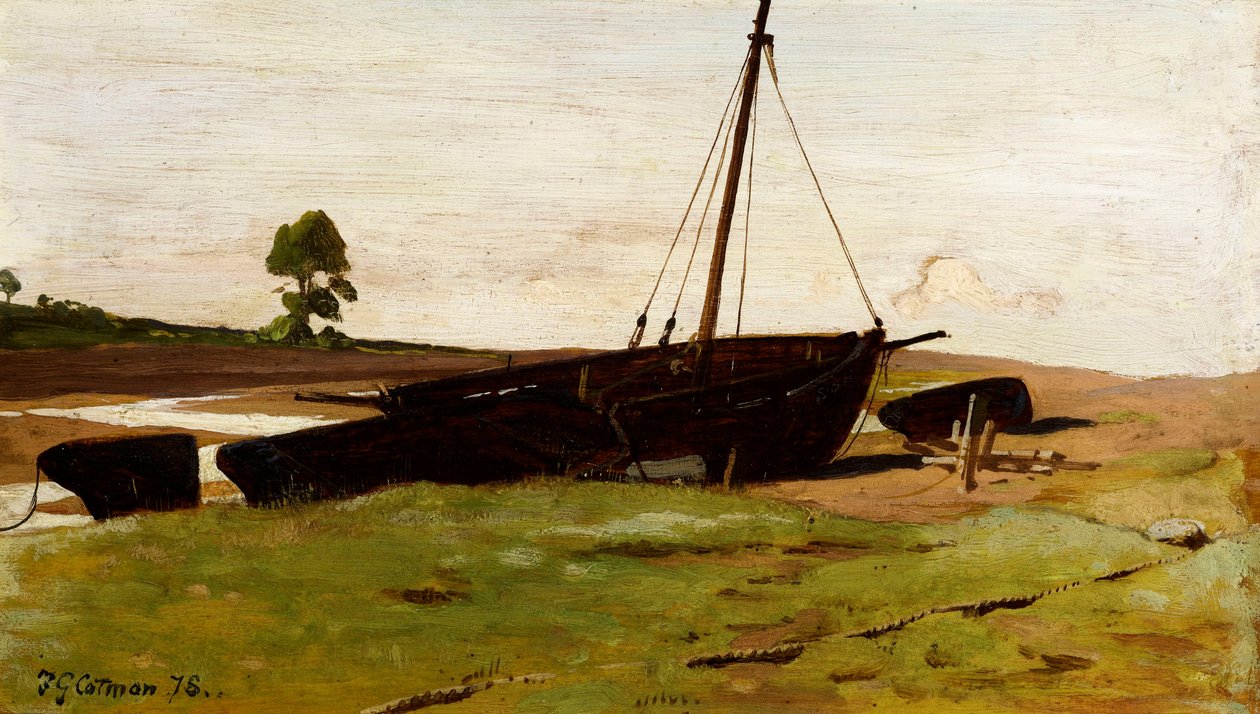 Gestrandde Boten, Porlock Weir, 1879 door Frederick George Cotman