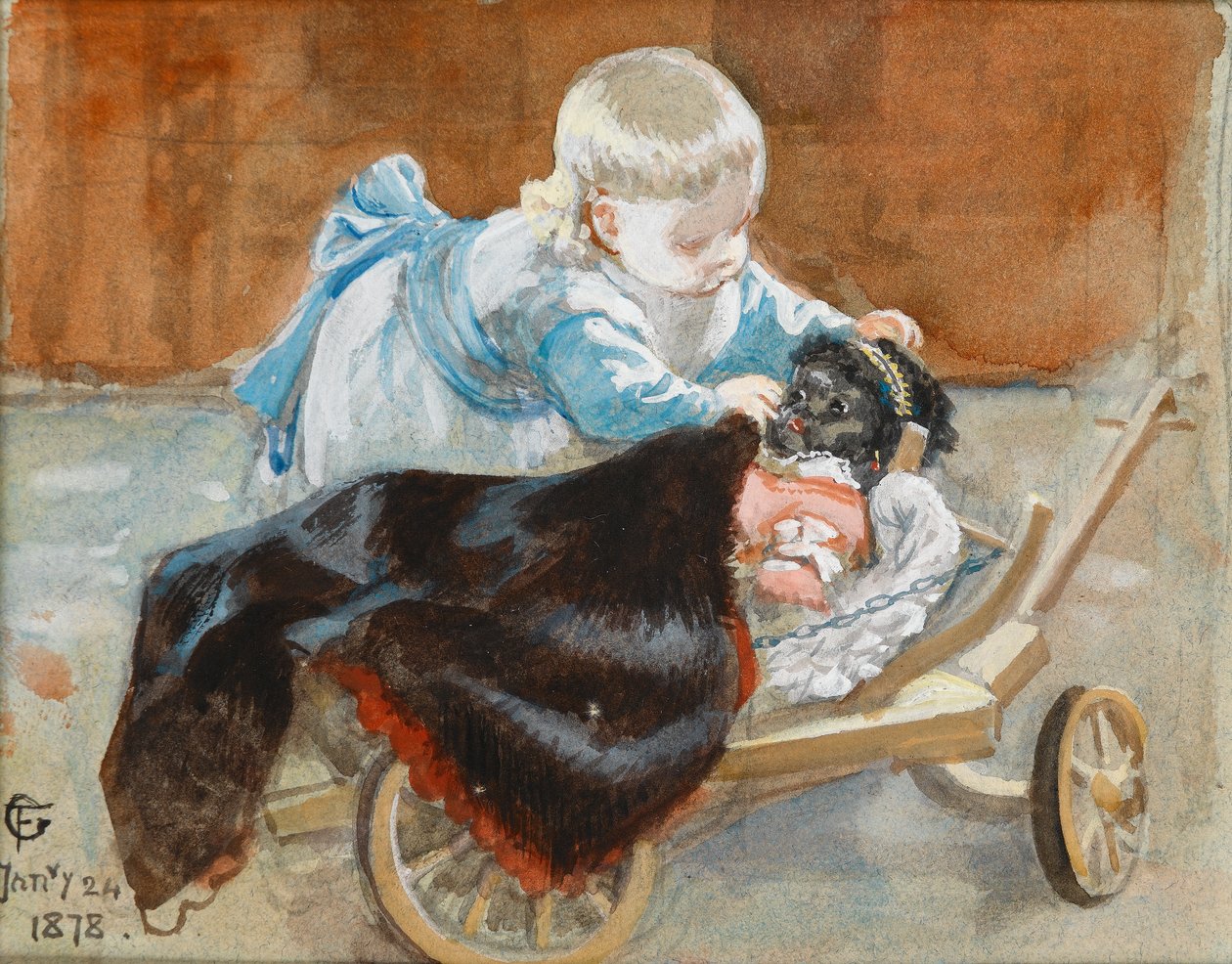 Frederica speelt met een zwarte pop, 1878 door Frederick Goodall