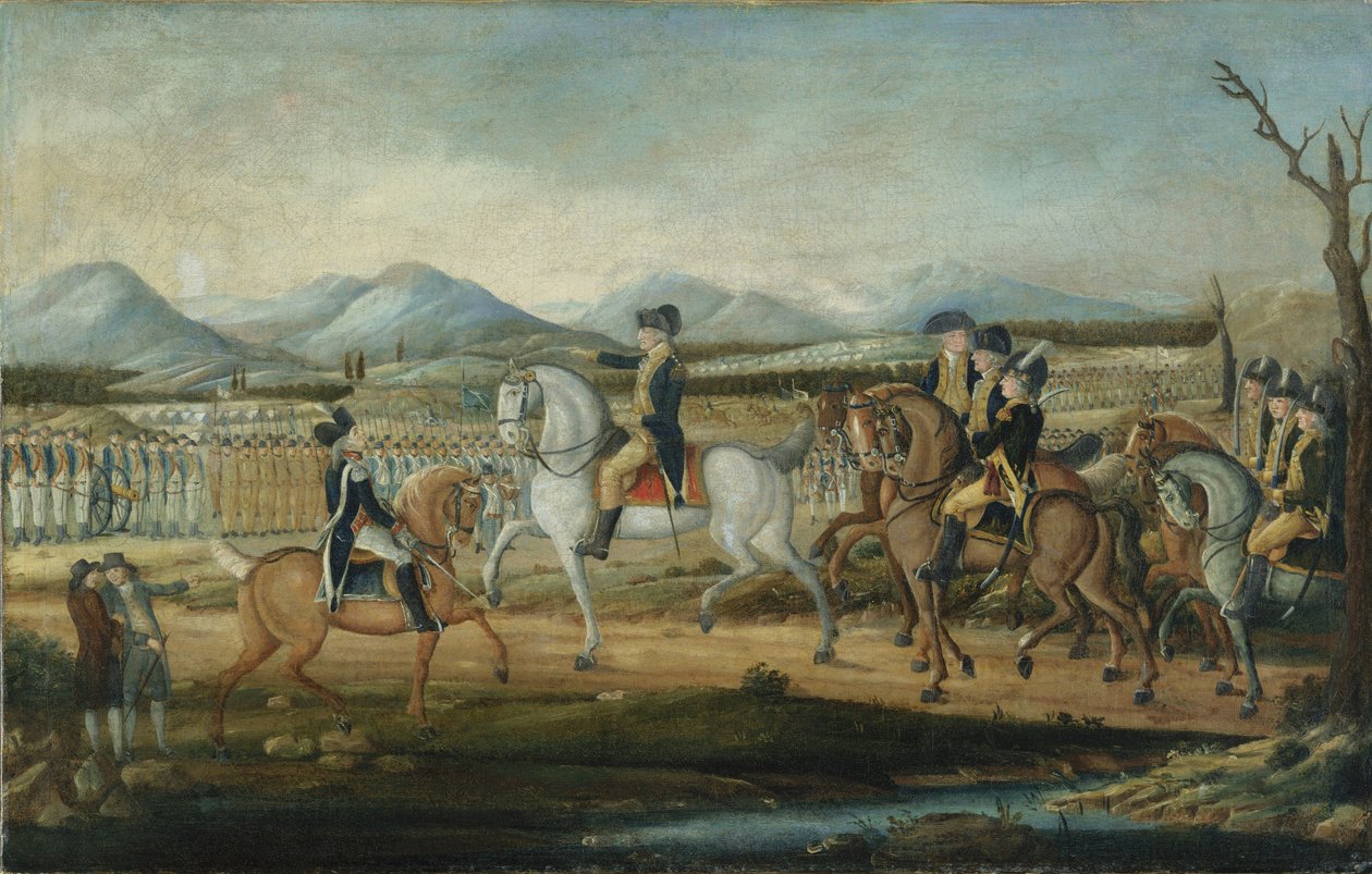 Washington inspecteert het westelijke leger bij Fort Cumberland, Maryland, na 1795 door Frederick Kemmelmeyer