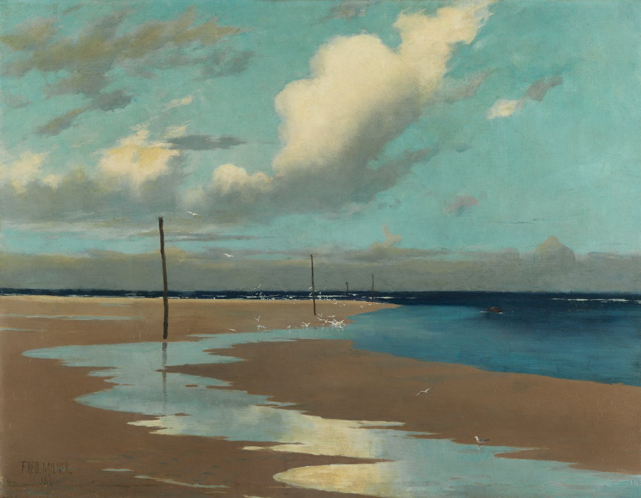 Strand bij eb, 1890 door Frederick Milner