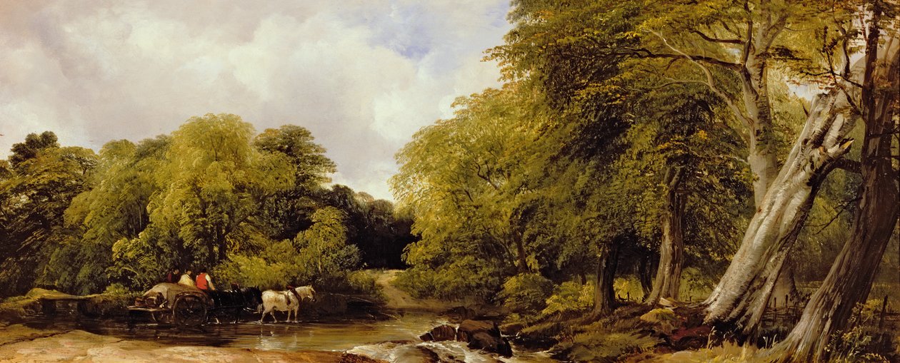 Een bosrijke rivierlandschap, 1850 door Frederick Richard Lee