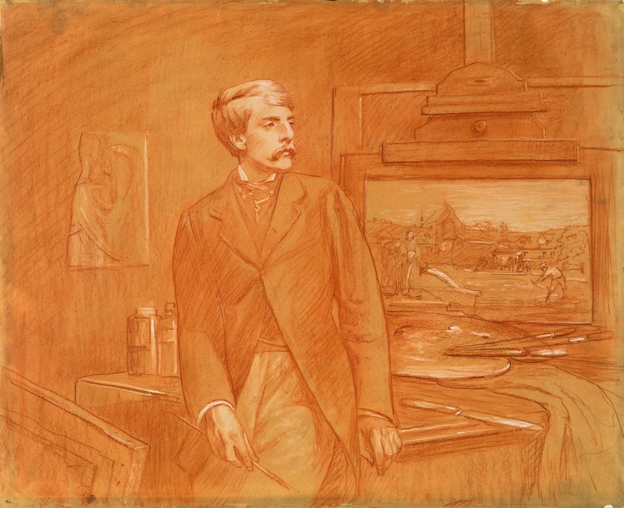 Zelfportret (rode krijt verhoogd met wit papier) door Frederick Walker