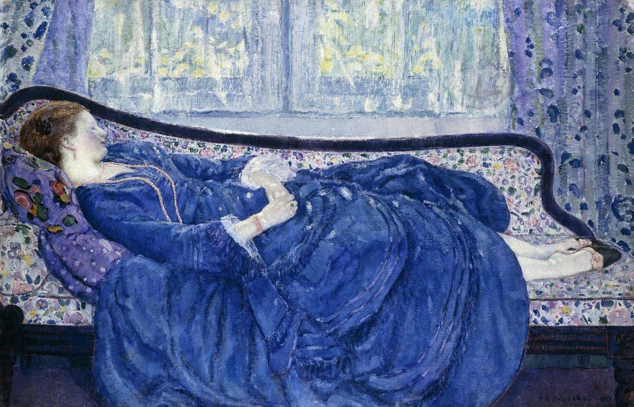 Meisje in Blauw door Frederick Carl Frieseke