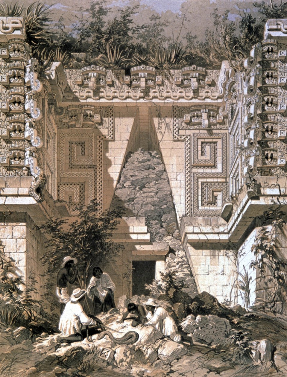 Poort, Casa del Gobernador, Uxmal door Frederick Catherwood