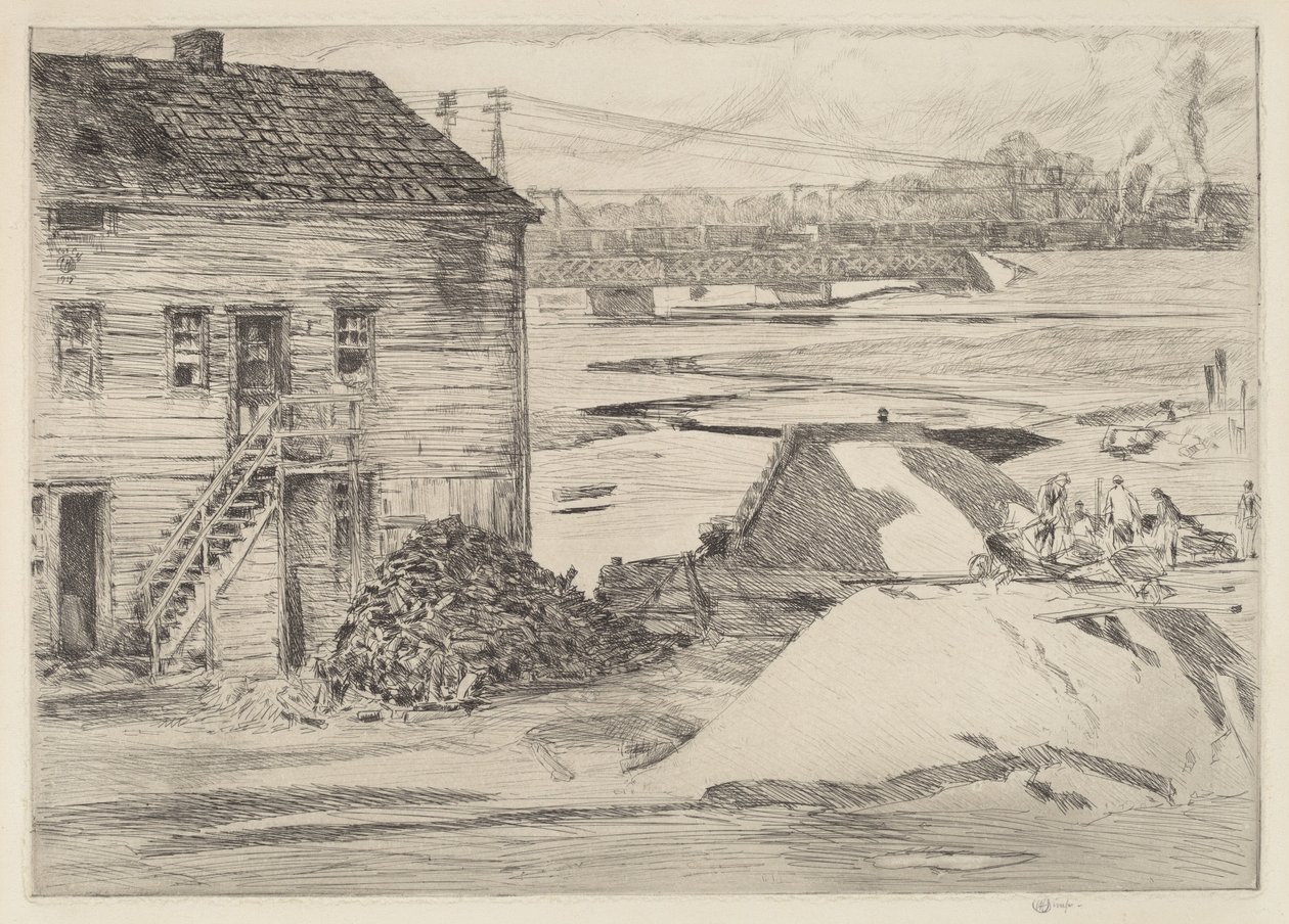 Laagwater, Cos Cob Brug, 1915 door Frederick Childe Hassam