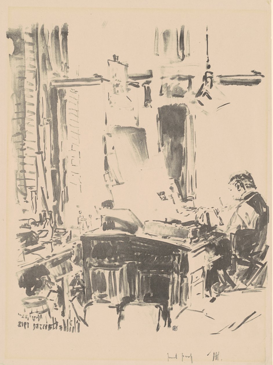 De lithograaf, 1918 door Frederick Childe Hassam