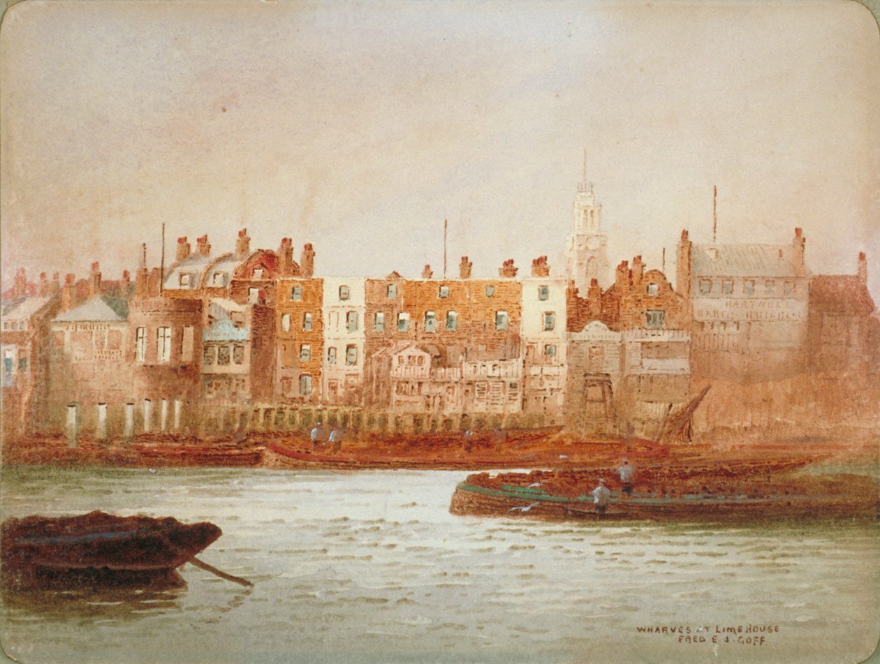 Kades in Limehouse, Londen, c1850 door Frederick J Goff