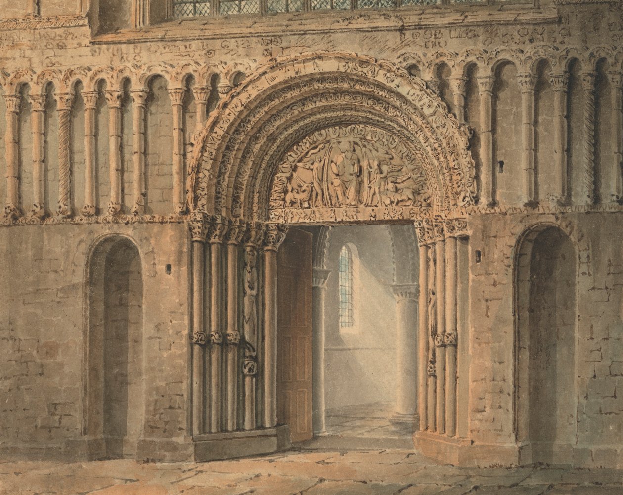 De westdeur, Rochester Cathedral, Kent door Frederick Mackenzie