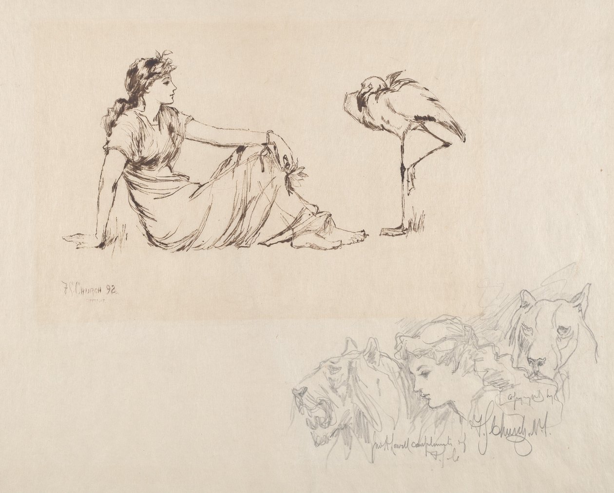 Vrouw en een Kraanvogel (Waakzaamheid?) door Frederick Stuart Church