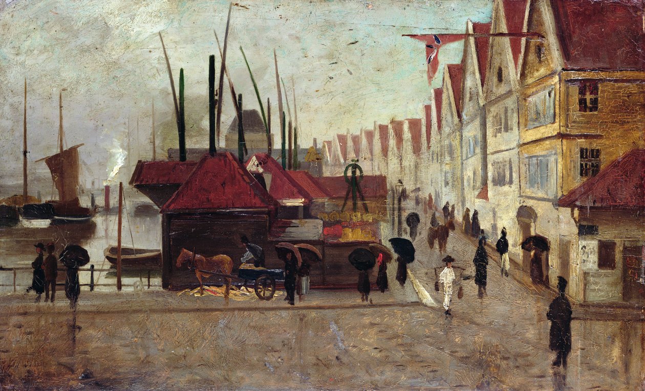 De kade in Bergen door Frederik Collett