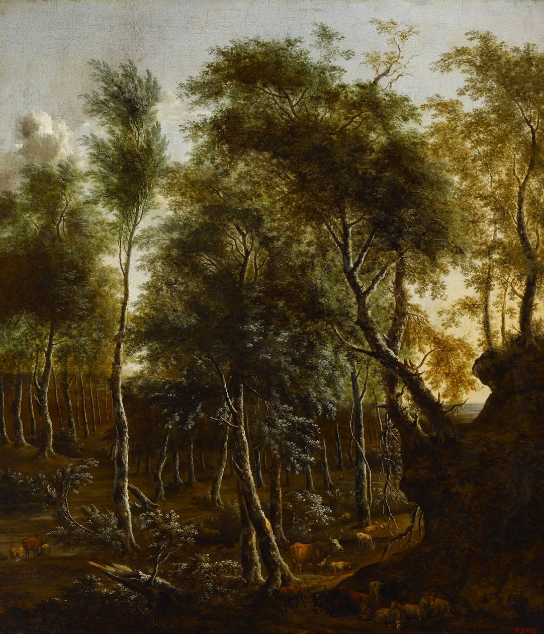 Een bosrijk landschap door Frederik de Moucheron