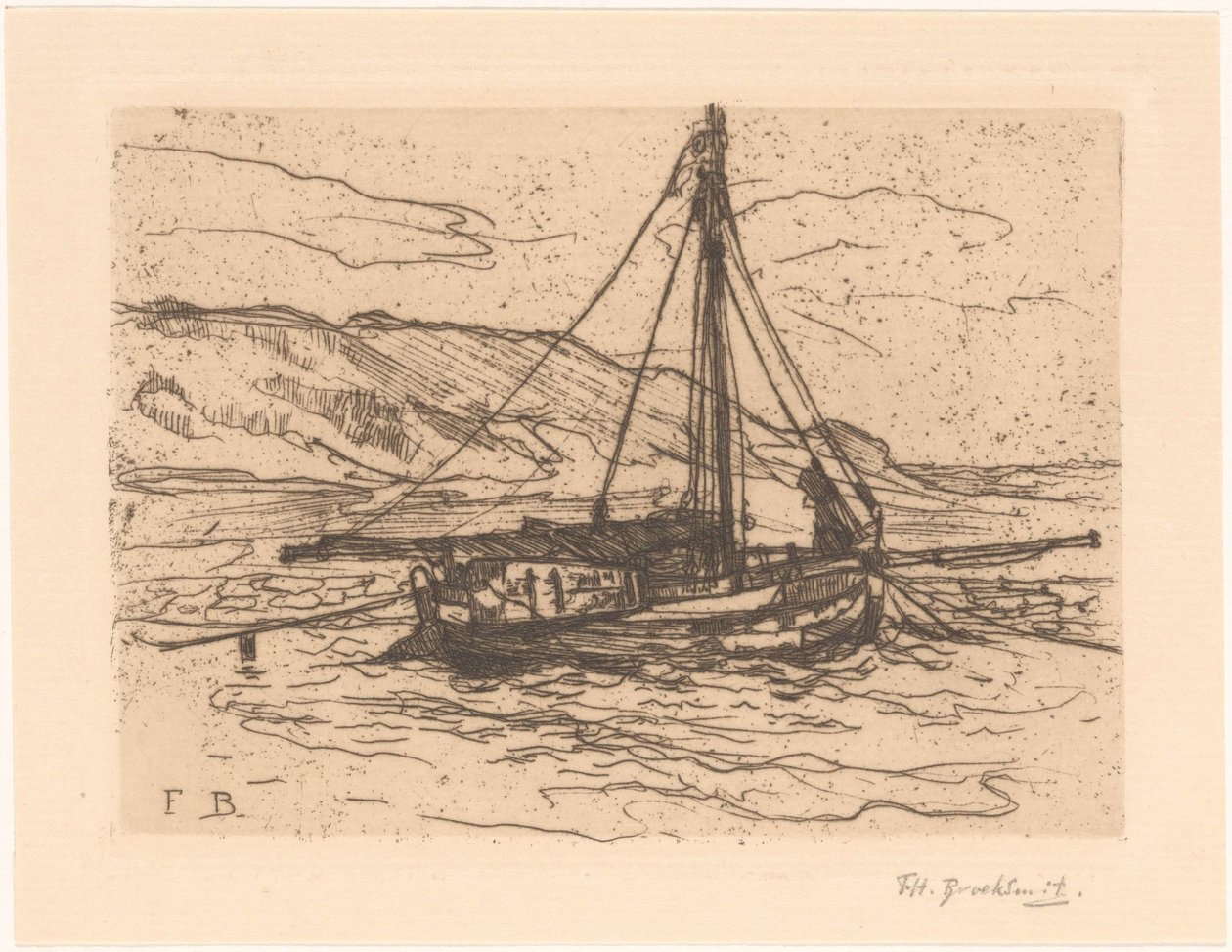 Garnalenschuit op zee door Frederika Henriëtte Broeksmit (signed by artist)