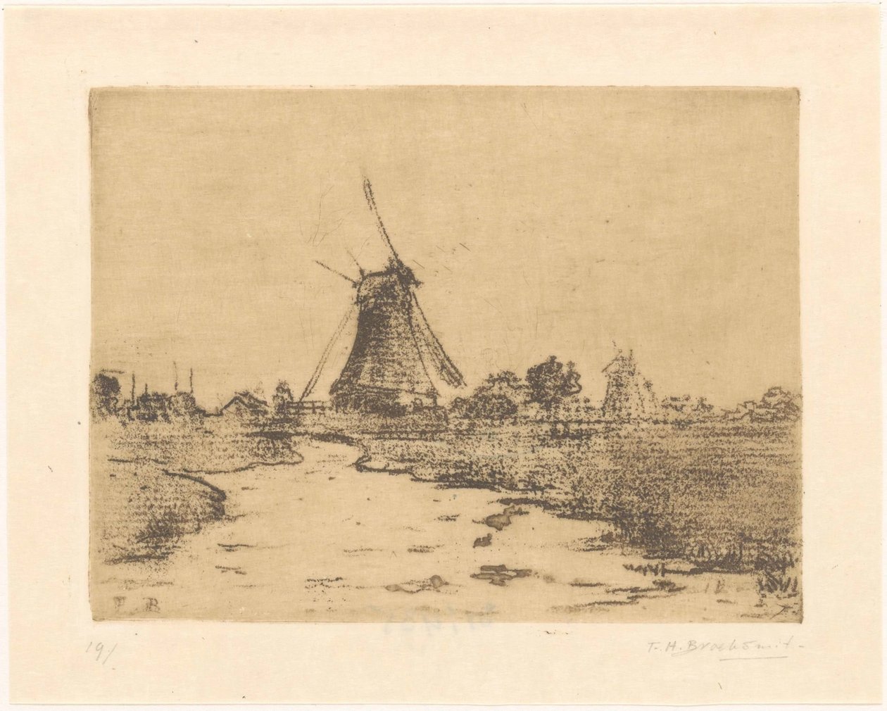 Molen aan een sloot door Frederika Henriëtte Broeksmit (signed by artist)