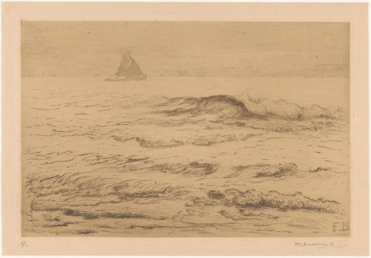 Zeilschip op zee door Frederika Henriëtte Broeksmit (signed by artist)
