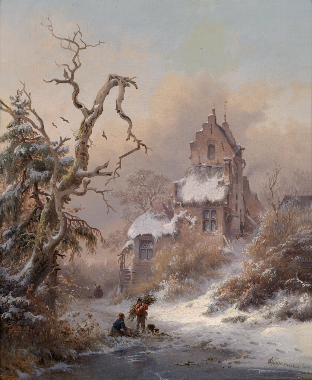 Winterlandschap met takkenverzamelaar door Fredrik Marinus Kruseman