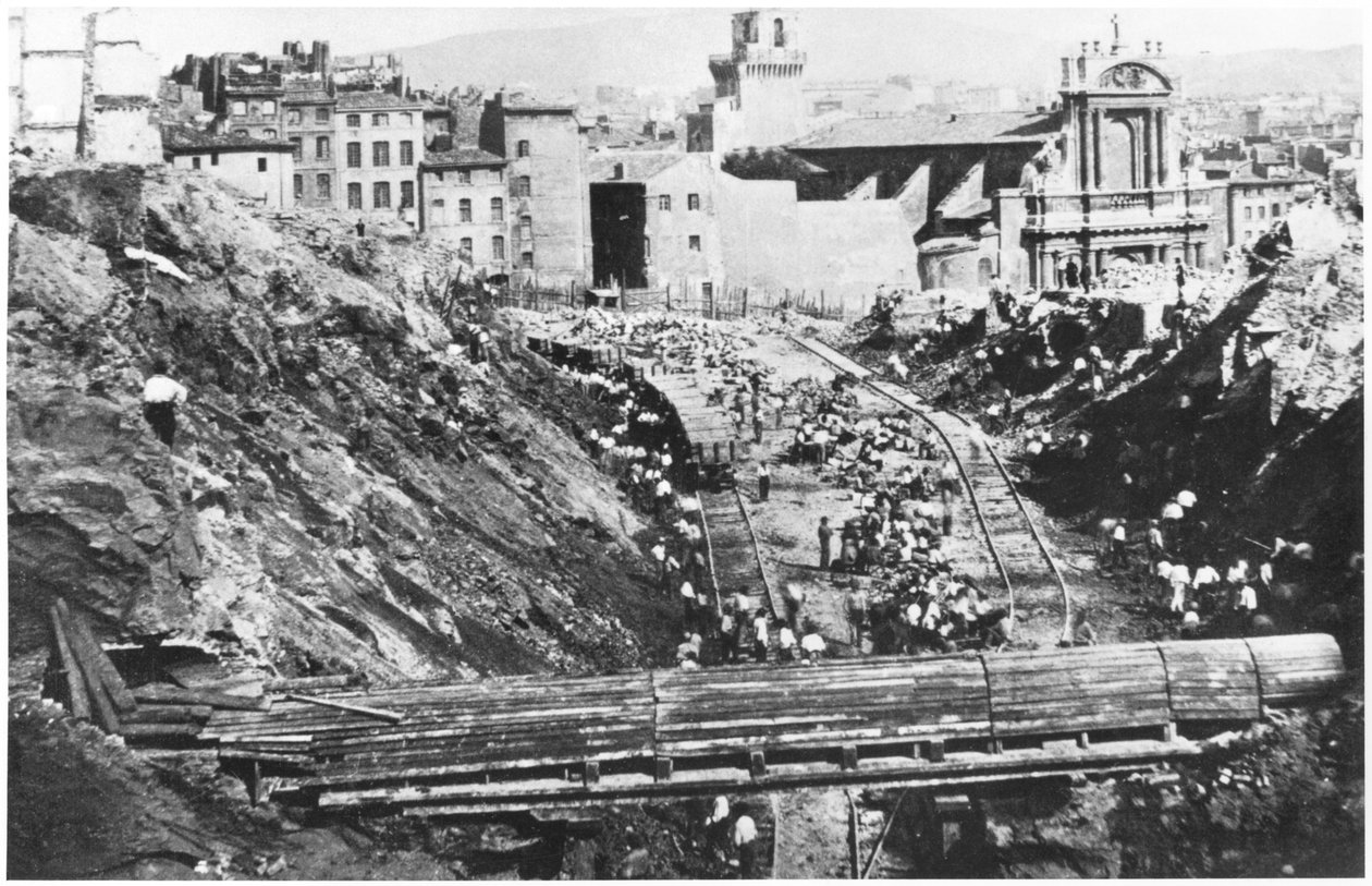 Bouw van Rue Imperiale in Marseille, 1863 door French Photographer