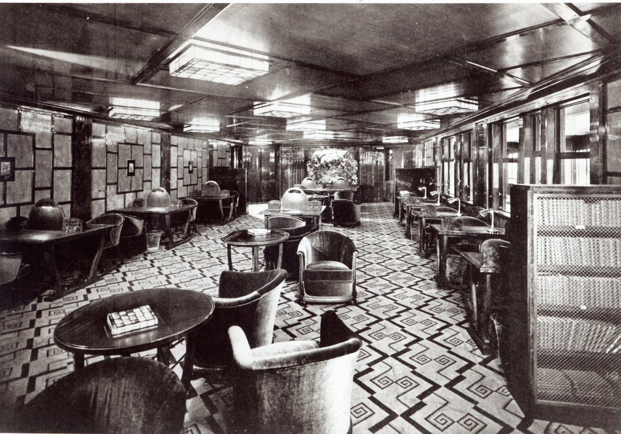 Leeszaal op de oceaanstomer Ile de France, 1926 door French Photographer