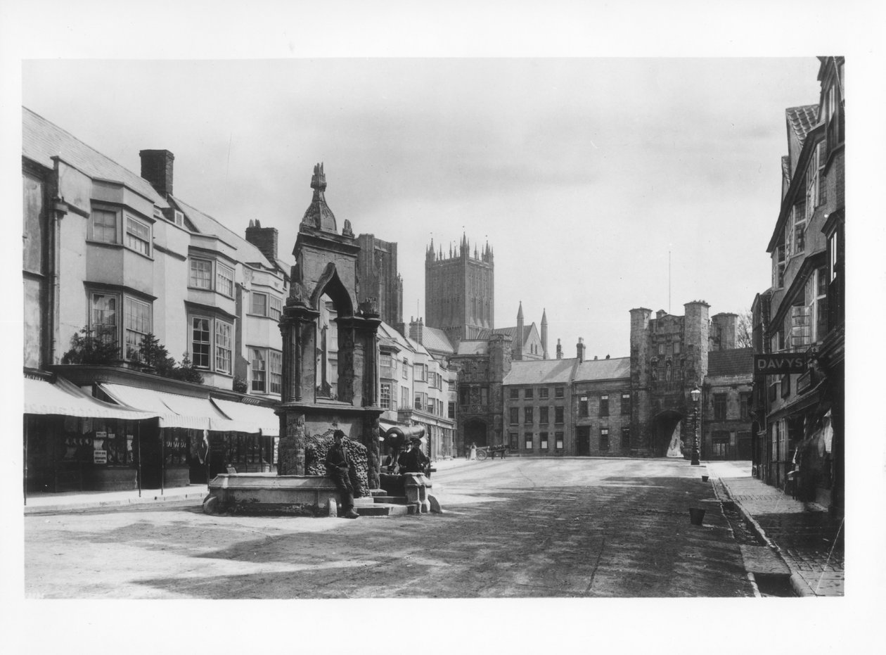 De markt, Wells, Somerset, ca. 1900 door French Photographer