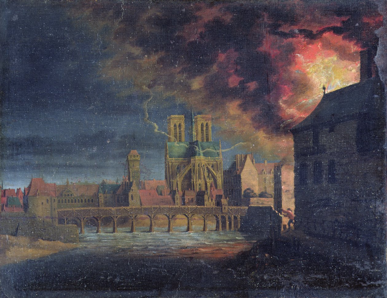 Een Brand op het Ile Saint-Louis, c.1635 door French School