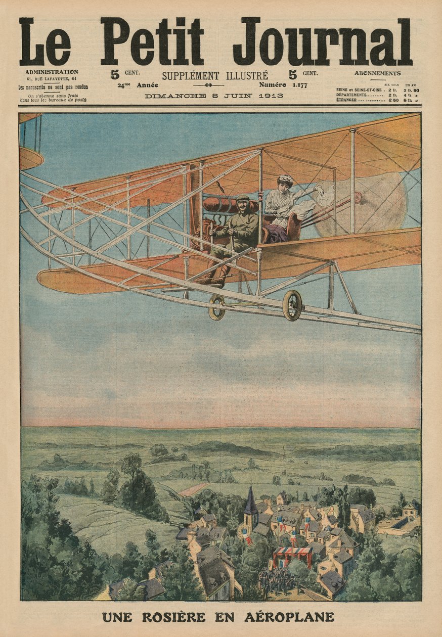 Een deugdzaam meisje in een vliegtuig, voorpagina illustratie van 