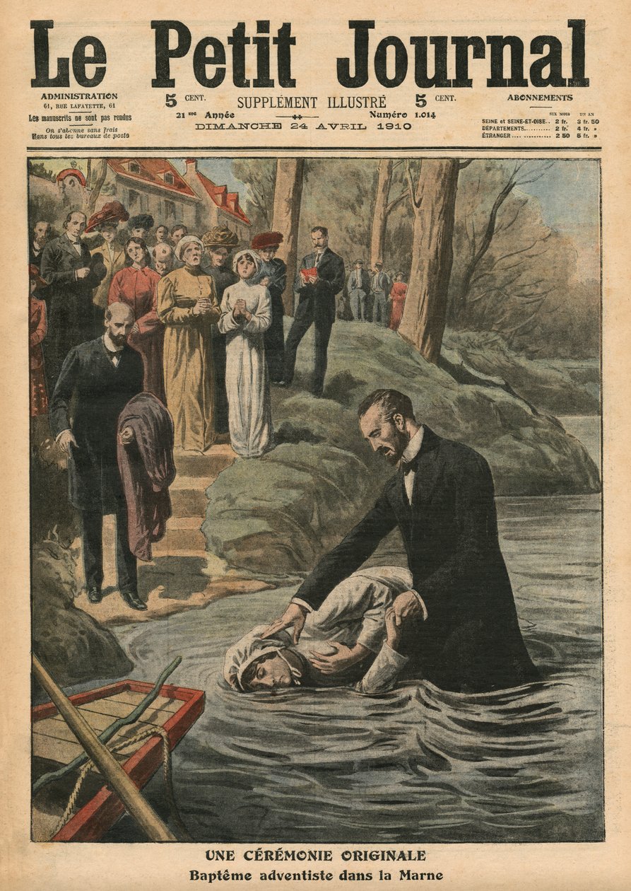 Een ongewone ceremonie, een adventistische doop in La Marne, illustratie uit 