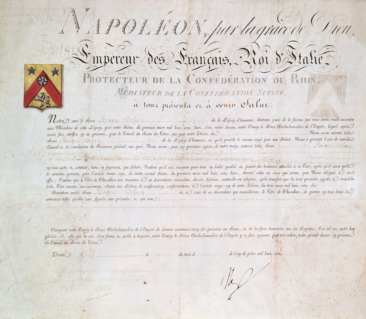 Adelsbesluit gecreëerd onder het Eerste Keizerrijk, 1813 door French School