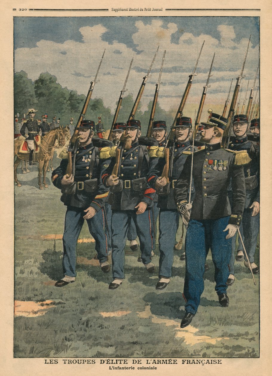 Elite troepen van het Franse leger, de koloniale infanterie, illustratie uit 