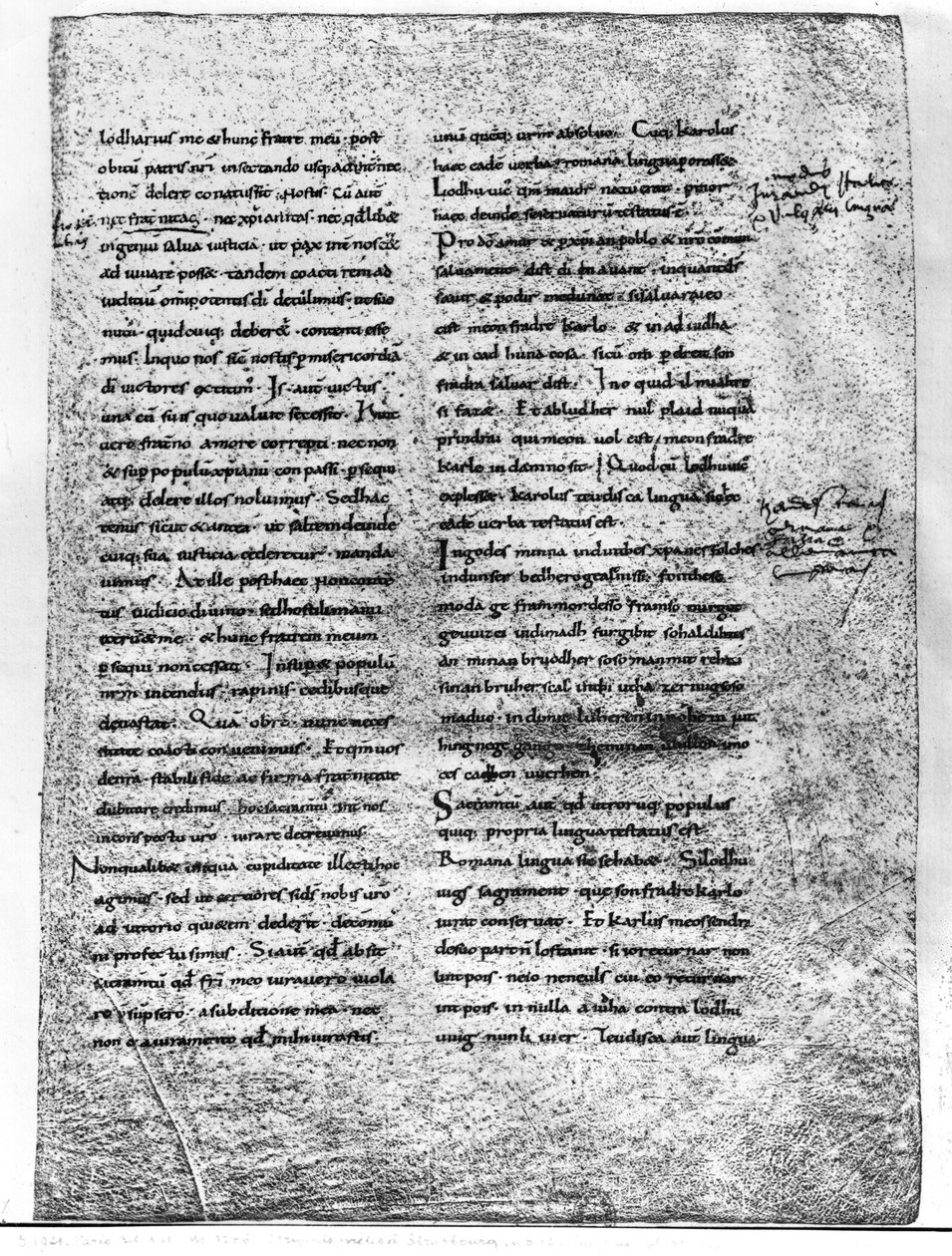 Facsimile kopie van Ms 9786 fol.135 De eed van Straatsburg, gezworen door Karel de Kale (823-877) en Lodewijk de Duitser (c.804-876) 842 door French School