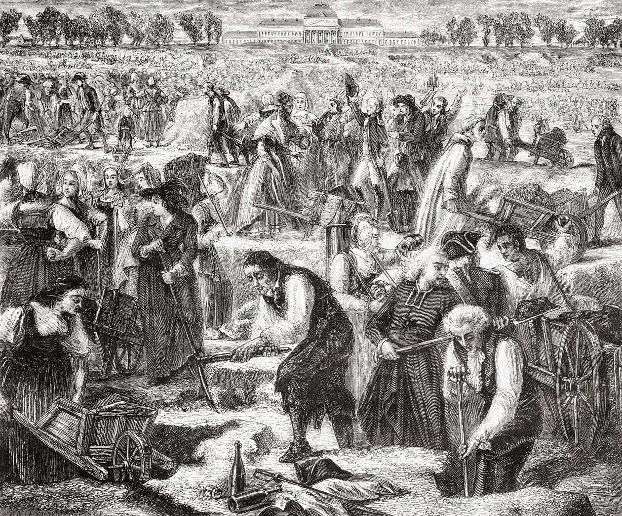 Arbeiders aan het werk in het Champ de Mars door French School