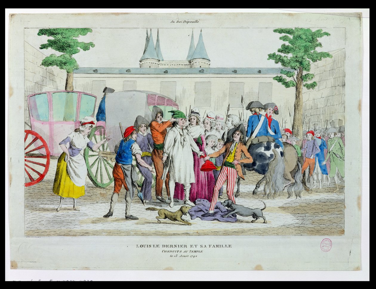 Lodewijk XVI (1754-93) en zijn familie naar de Tempel gebracht, 13 augustus 1792 door French School