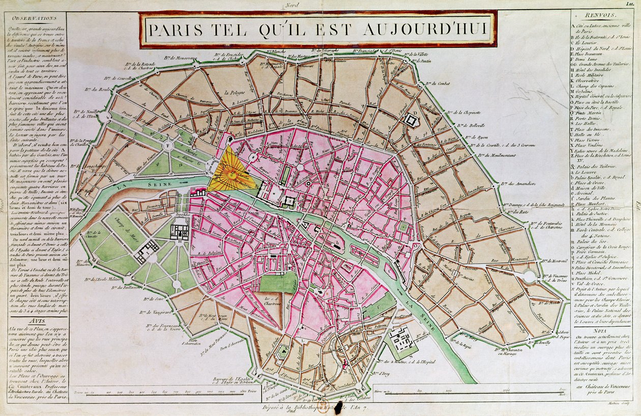Kaart van Parijs, juni 1800 door French School