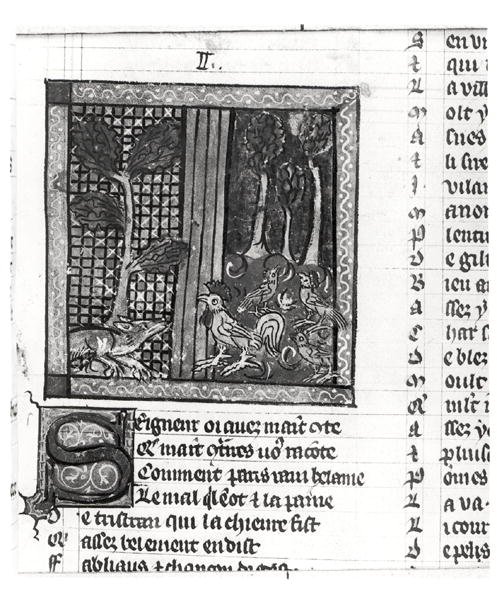 Ms Fr 1580 De vos vleit Chanteclerc, uit Le Roman de Renart door French School