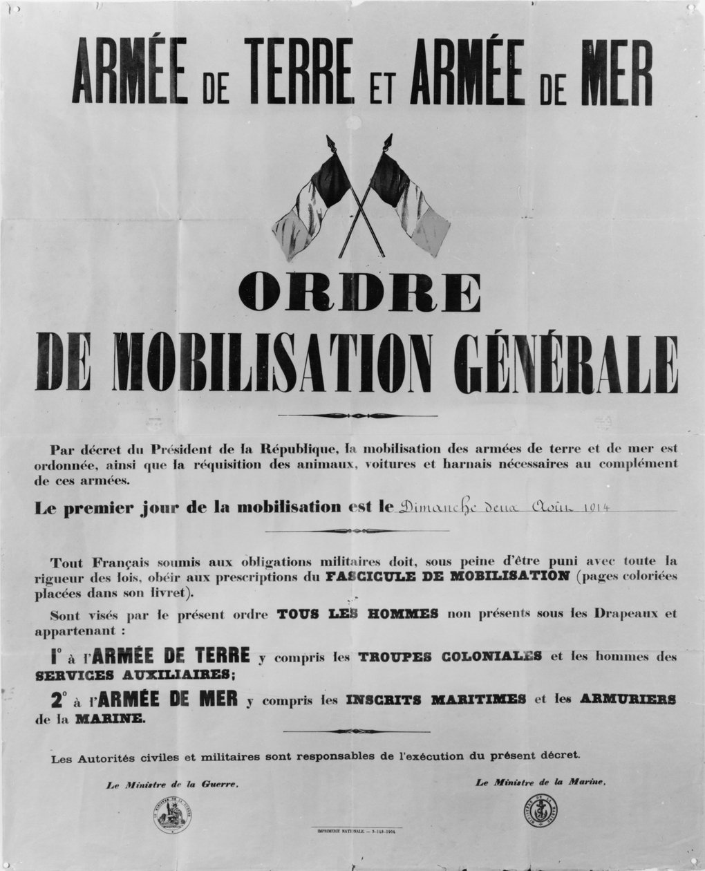 Bevel tot algemene mobilisatie, 1914 door French School